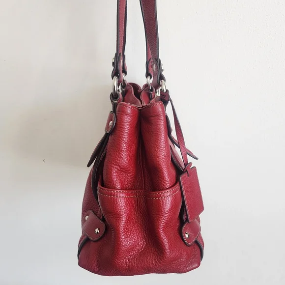 Tignanello Red Pebbled Leather Tote Shoulder Bag Silver Hardware Excellent Cond - Picture 7 of 13